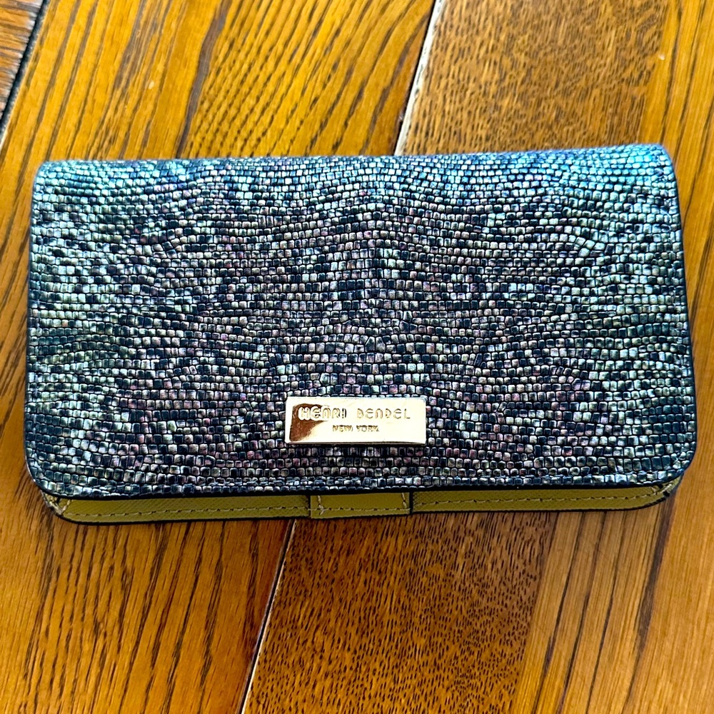 Henri Bendel Wallet Card Holder Insert Case Crocodile Folding Snap Close 6" VGUC